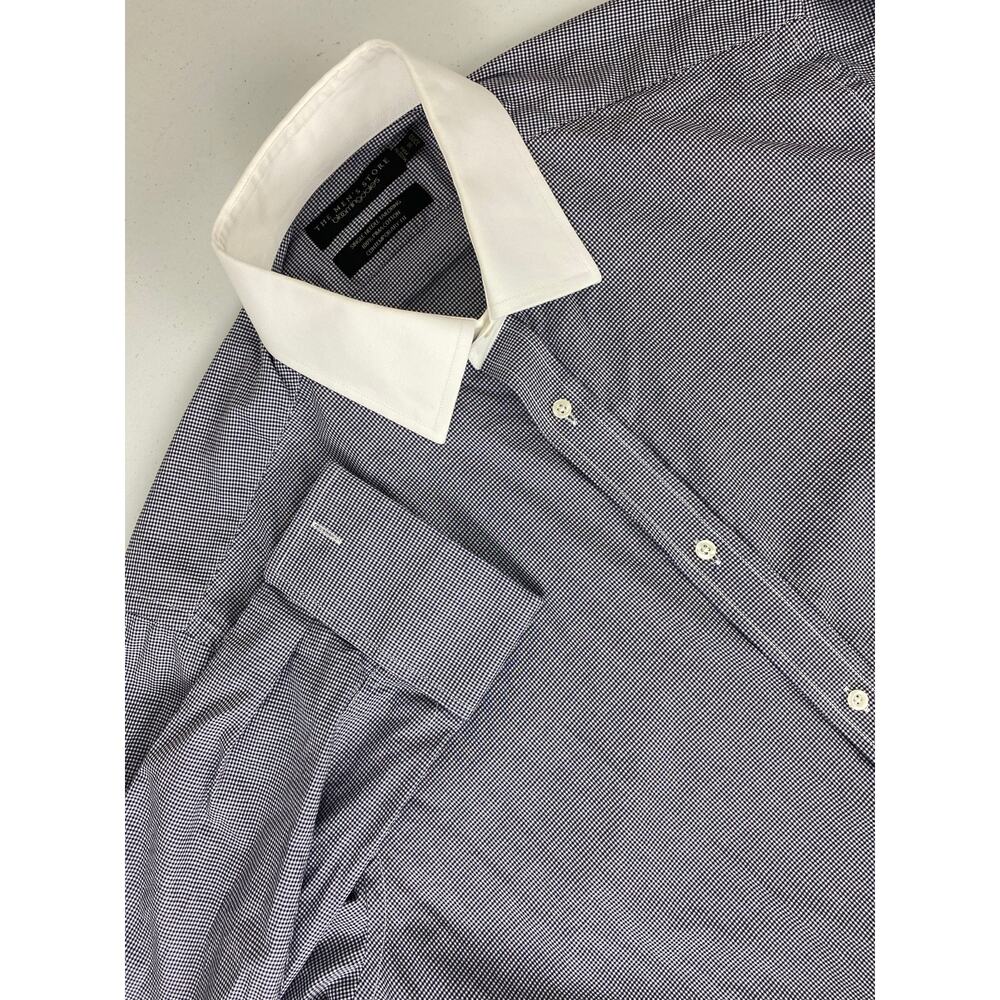 Bloomingdale's Men's Navy Micro-Check Dress Shirt with White Contrast Collar